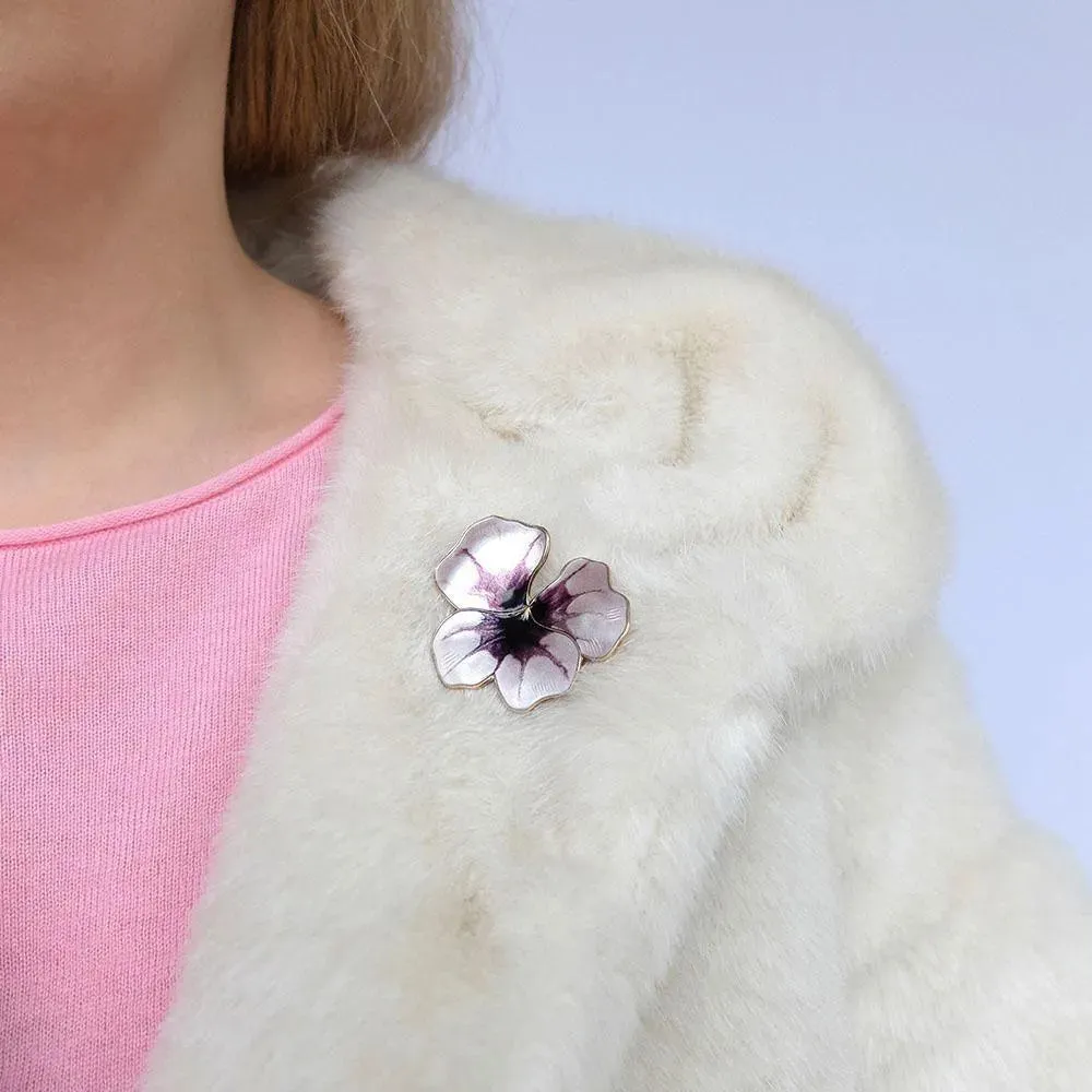 Vintage 1950s David Andersen Enamel Gilt Pansy Brooch