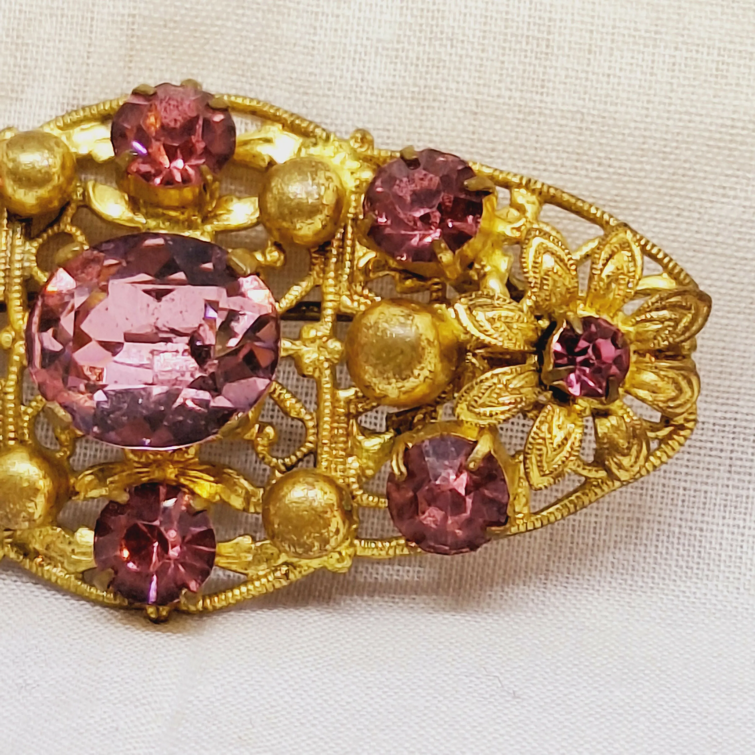 Vintage Costume Faux Pink Topaz Brooch