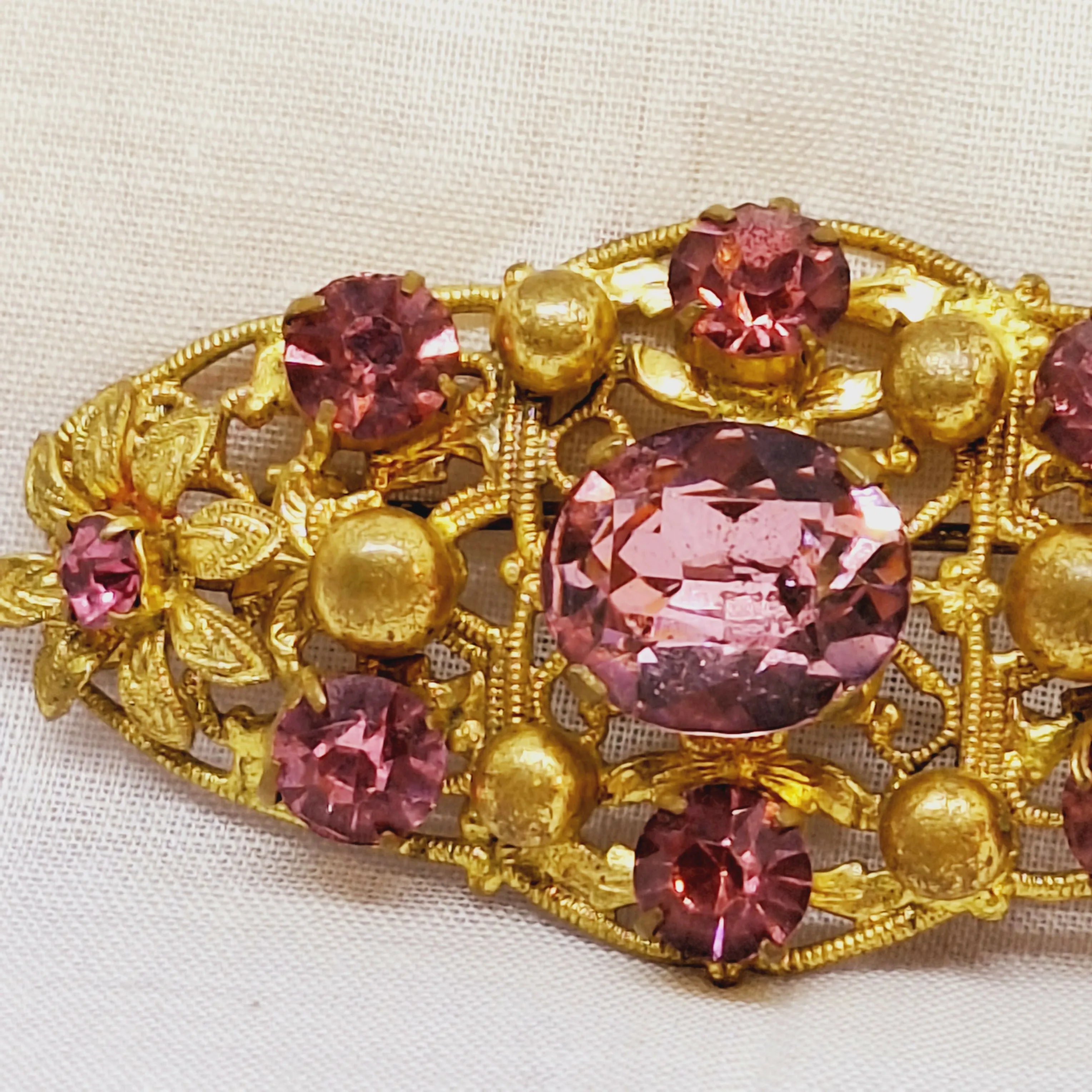 Vintage Costume Faux Pink Topaz Brooch