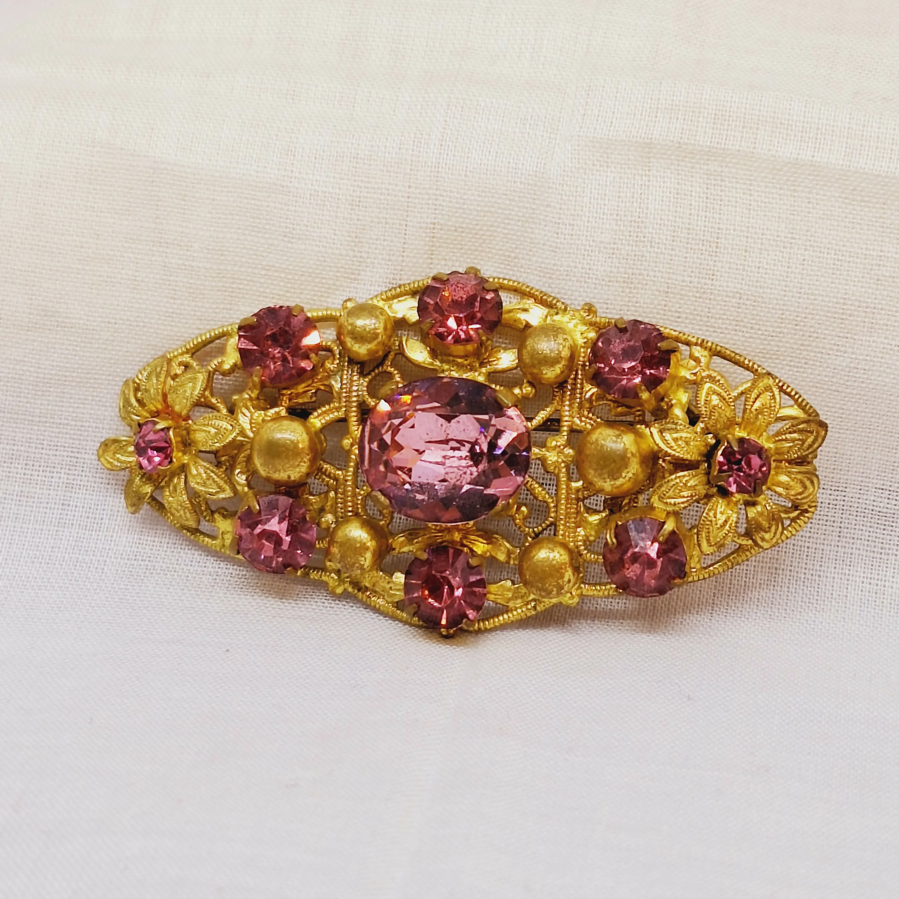 Vintage Costume Faux Pink Topaz Brooch