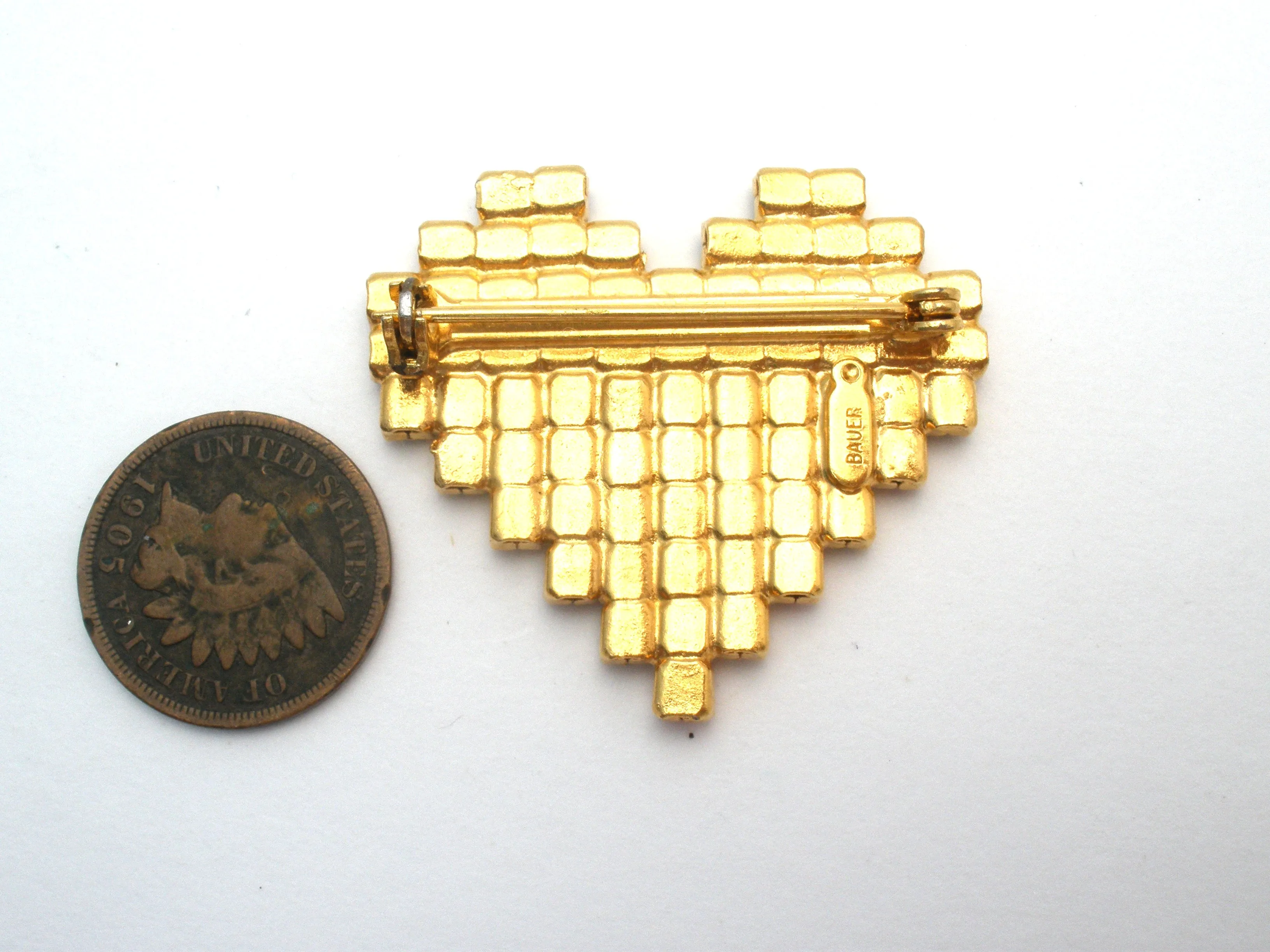 Vintage Dorothy Bauer Rhinestone Heart Brooch Pin