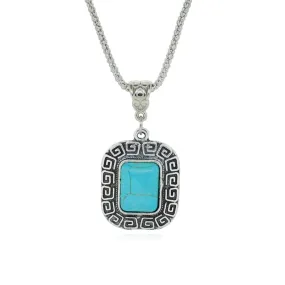 Vintage Tibetan Round Turquoise Statement Necklace Square Silver Color Jewelry Collares for Women Gift Fine Jewelry