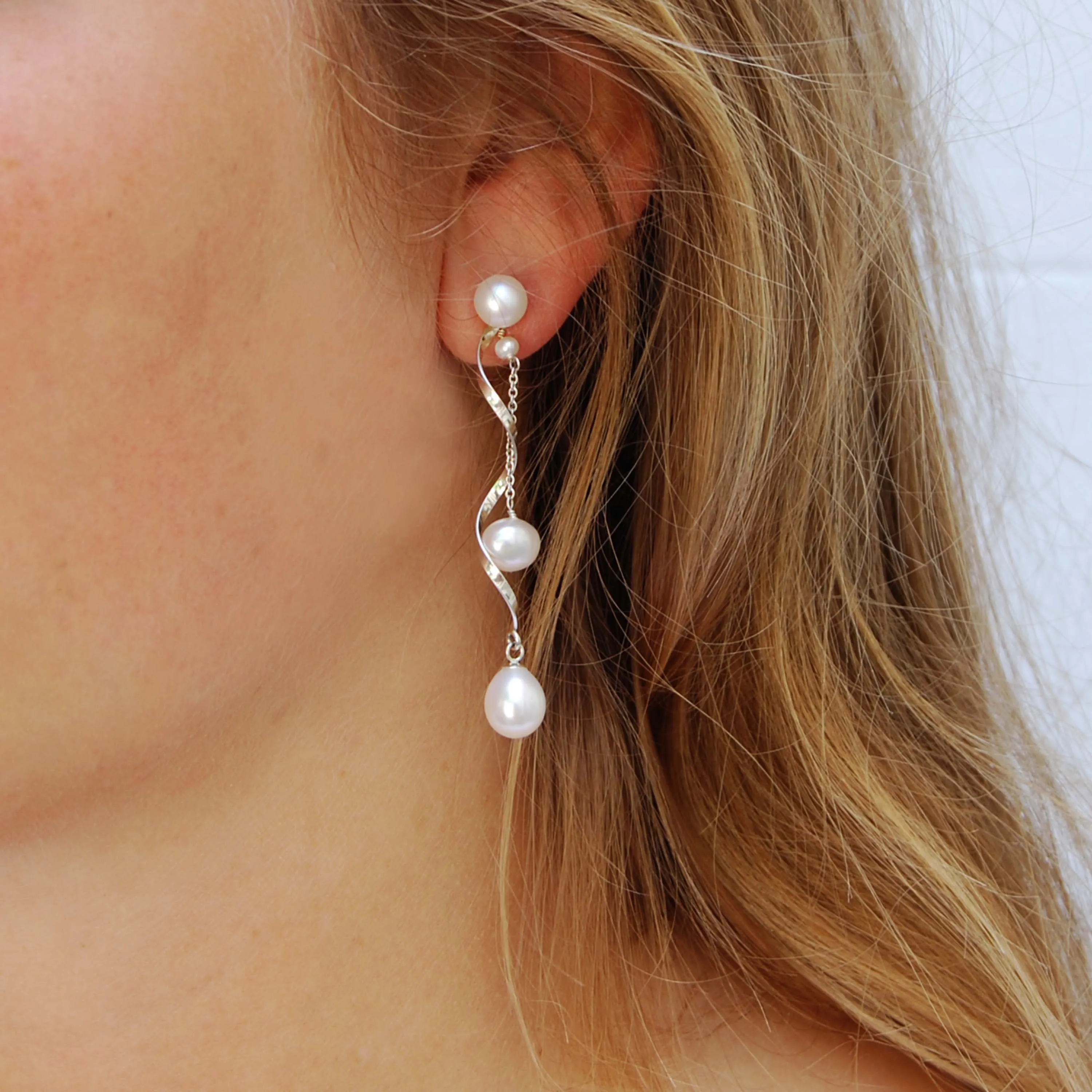 White Freshwater Pearl & Twisted Silver 'Build Your Own' Drop Earrings