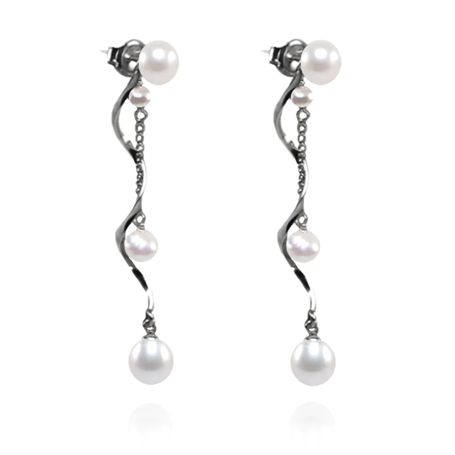 White Freshwater Pearl & Twisted Silver 'Build Your Own' Drop Earrings