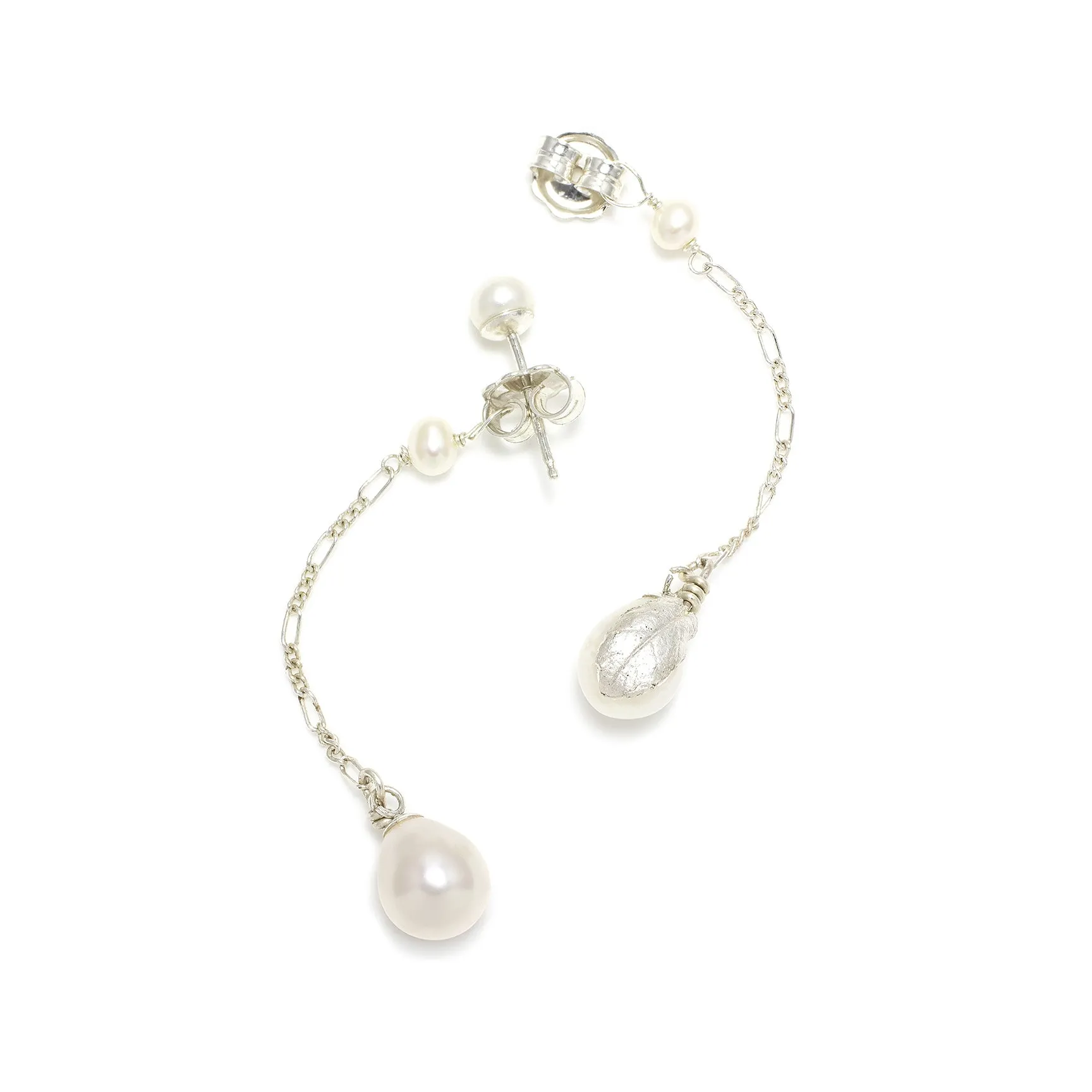 White Freshwater Pearl 'Back To Basics' Long-Drop Silver Earrings
