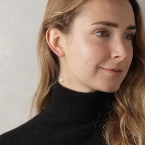 White Freshwater Pearl 'Back To Basics' Long-Drop Silver Earrings