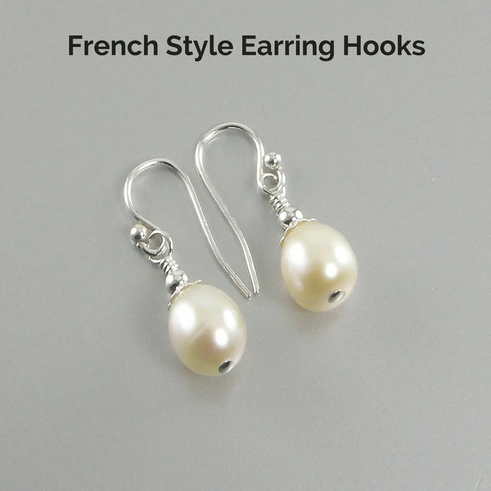 White Freshwater Teardrop Pearl Earrings, White Pearl Gold Teardrop Earrings