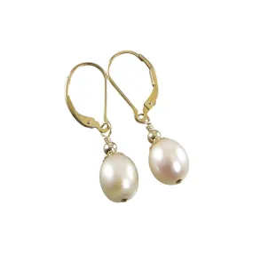 White Freshwater Teardrop Pearl Earrings, White Pearl Gold Teardrop Earrings