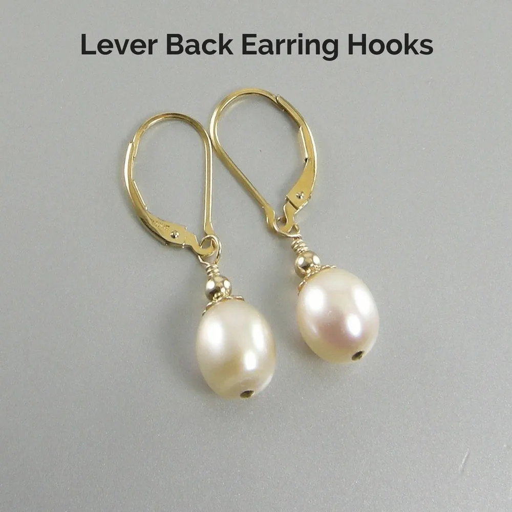 White Freshwater Teardrop Pearl Earrings, White Pearl Gold Teardrop Earrings