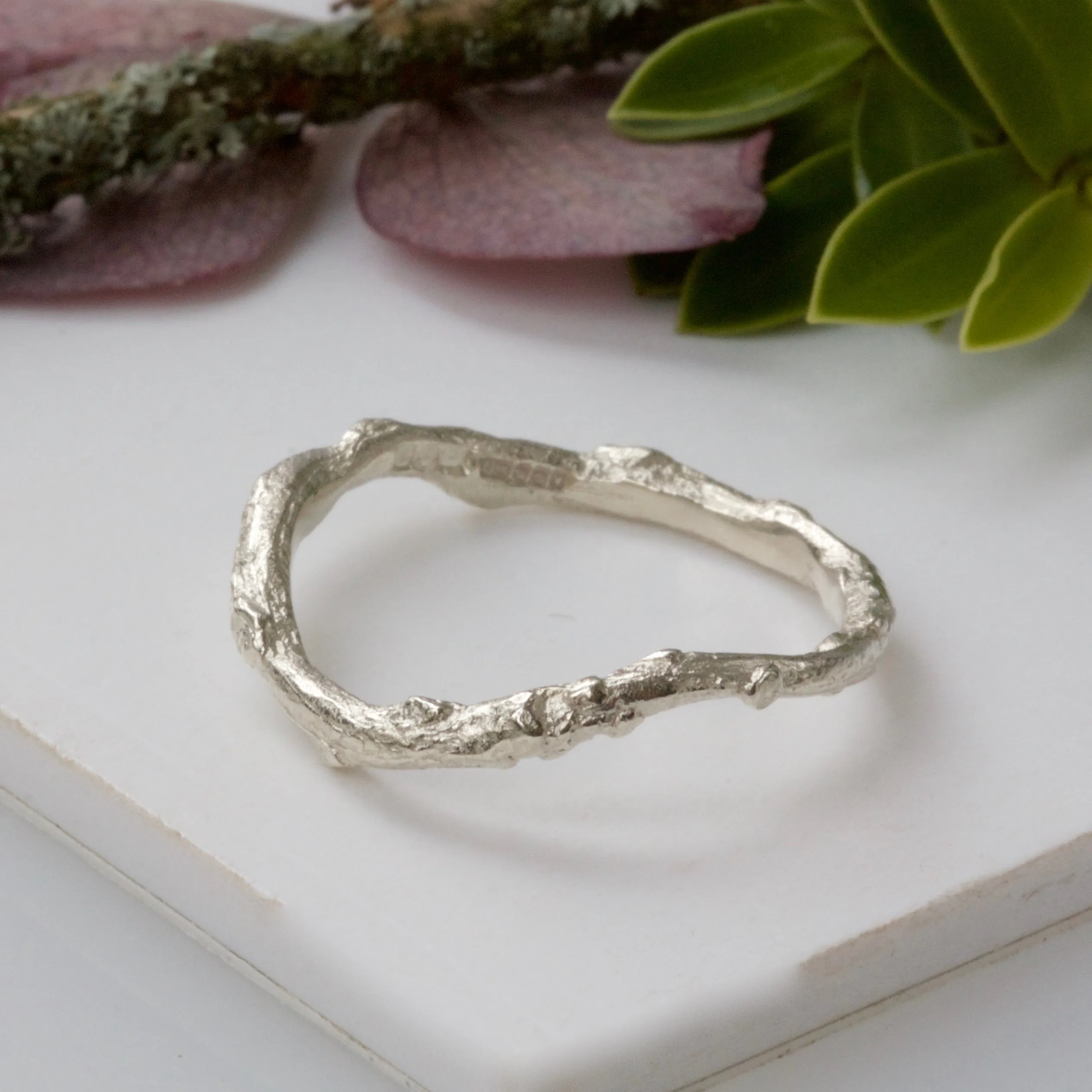 White Gold and Sapphire Twig Engagement Ring Set