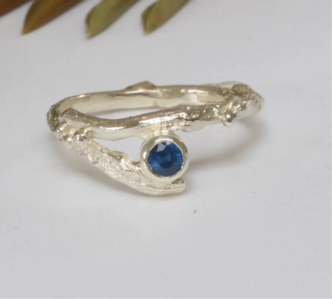 White Gold and Sapphire Twig Engagement Ring Set