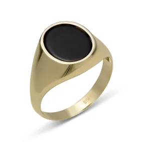 Women's Oval Black Onyx Signet Ring Solid 10K Yellow Gold