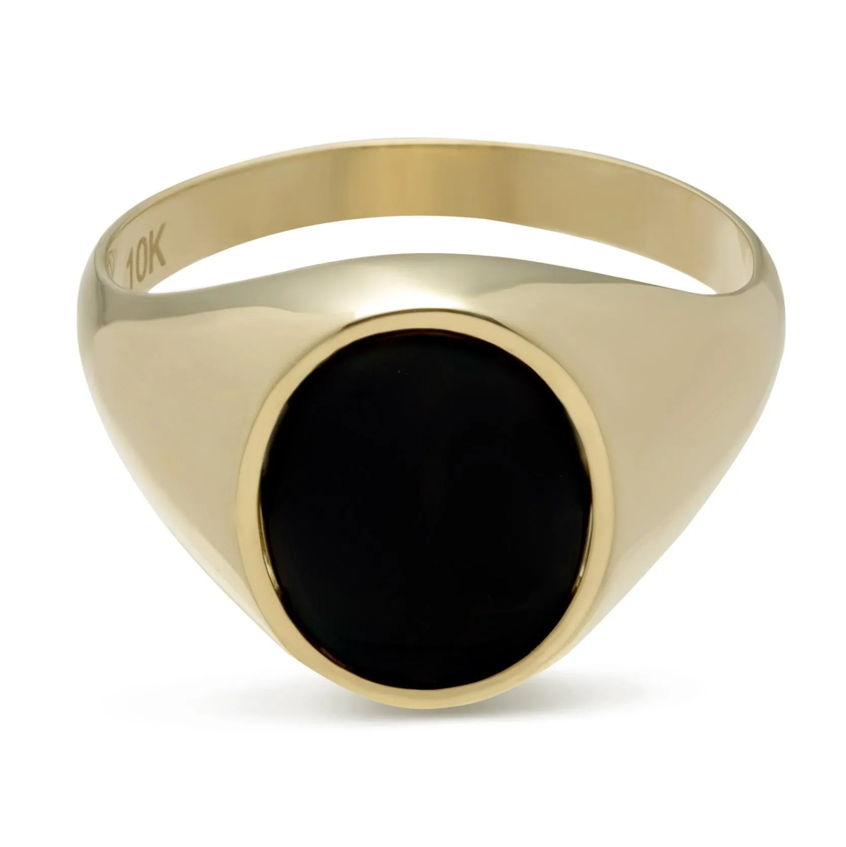 Women's Oval Black Onyx Signet Ring Solid 10K Yellow Gold